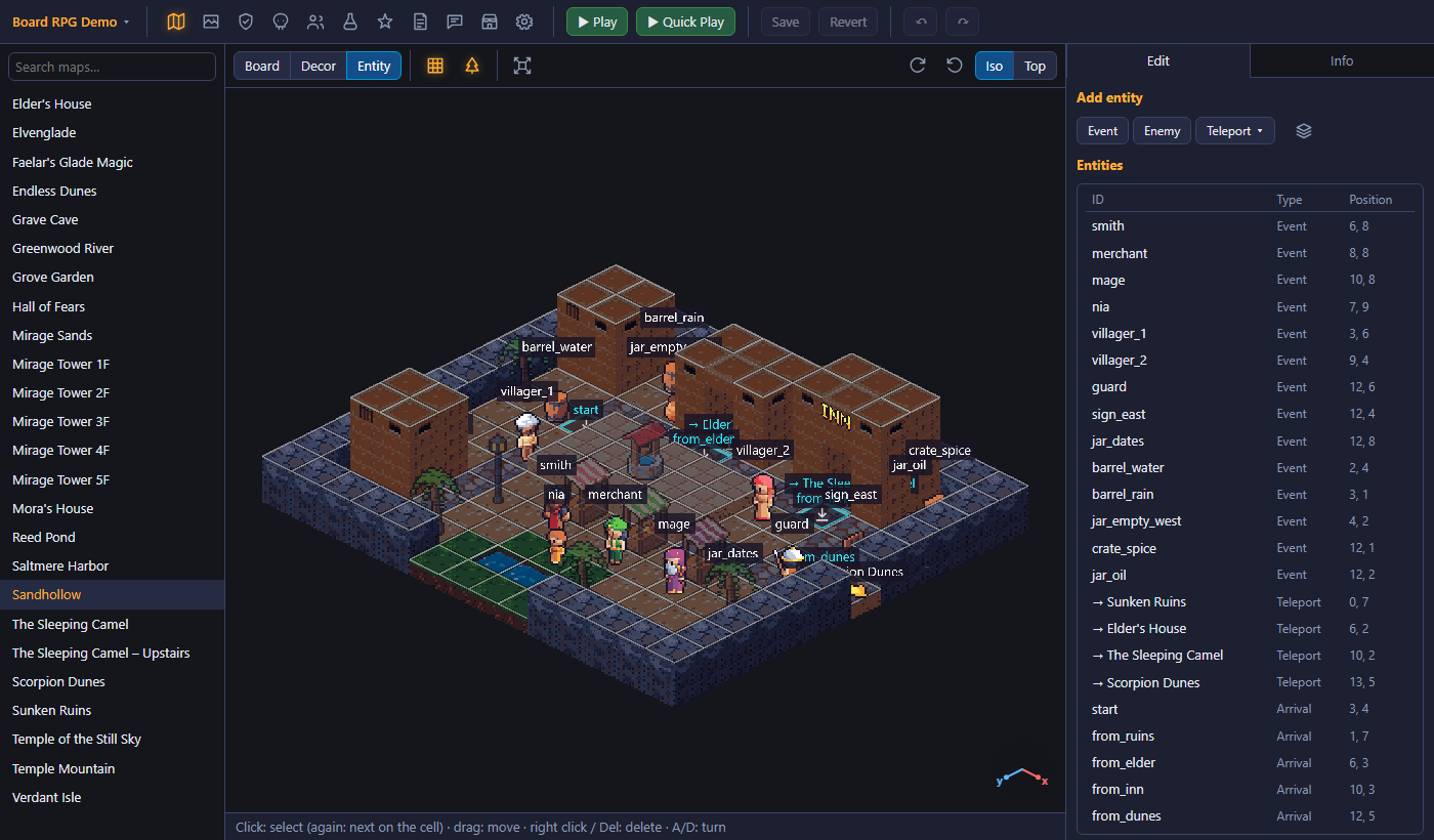 The map editor in Entity mode